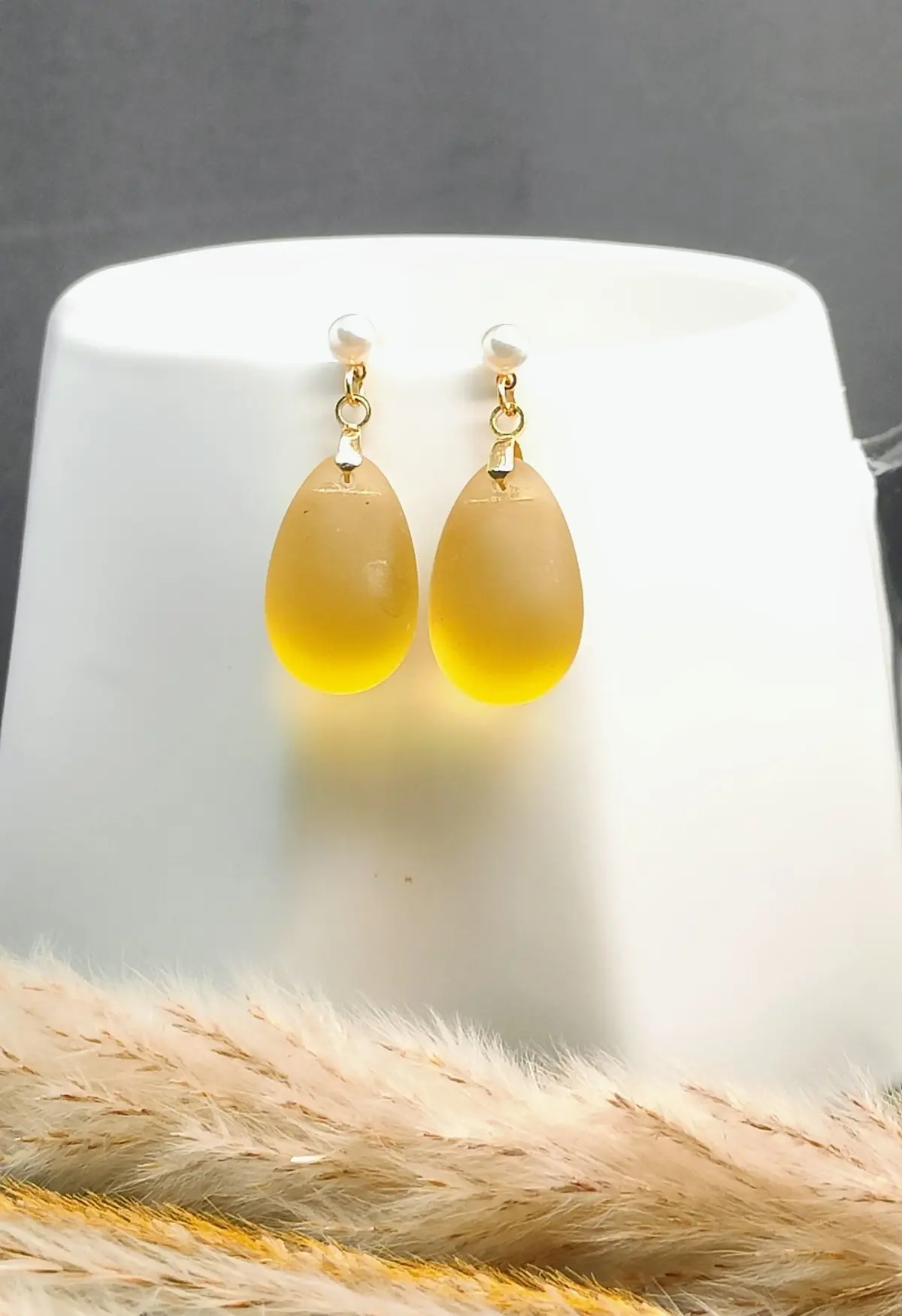 Boucles d'oreilles Goutte Miel Satiné & Perle Nacrée