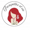 Logo Pampilles et Cie – création de bijoux artisanaux à partir de pampilles : silhouette féminine rouge avec boucle et collier, style rétro chic.