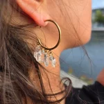 Boucles d’oreilles créoles argentées pampilles diamants transparents brillants