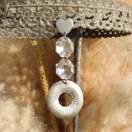 Boucles d’oreilles pampilles en verre transparente et anneau en acier