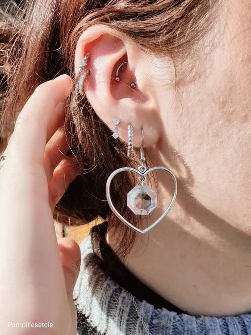 Boucles d'oreilles cœur cristal fait main