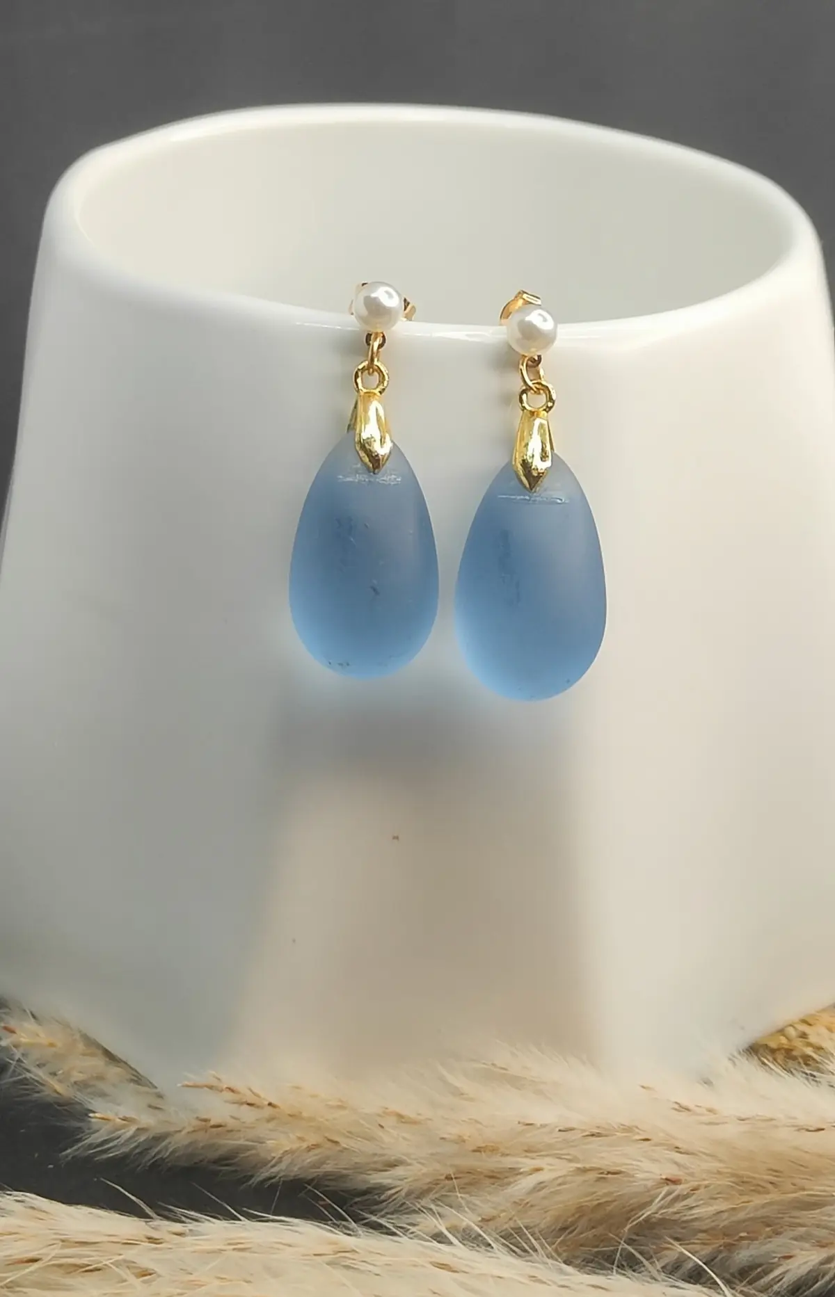 Boucles d’oreilles pampille goutte bleue
