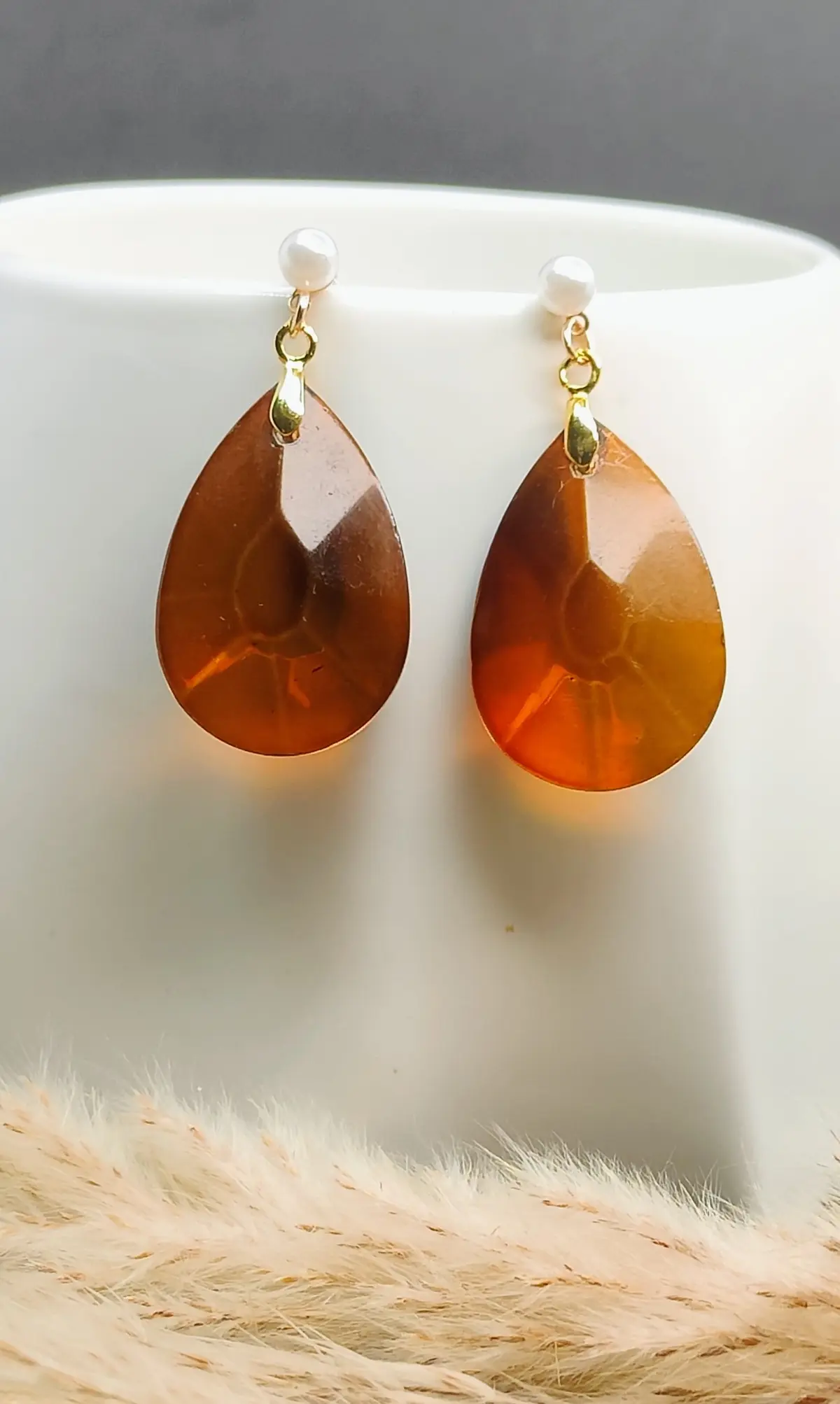 Boucles d’oreilles pampille goutte d'ambre