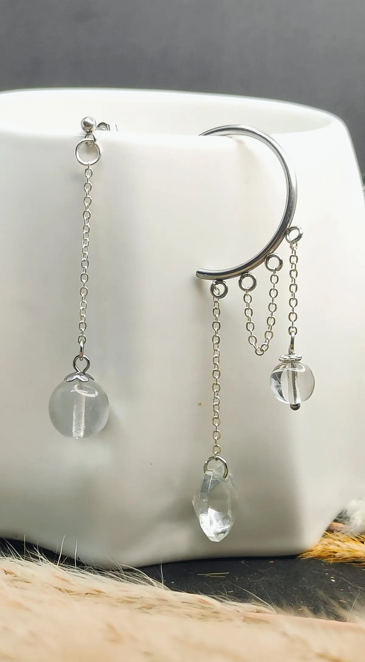 Boucles d’oreilles pampille diamant & perles