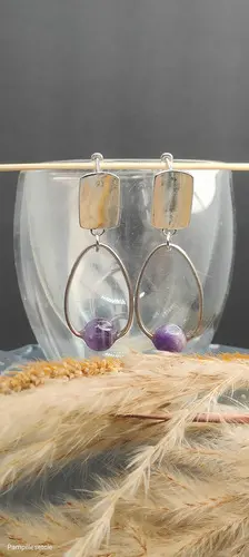 Boucles d'oreilles créoles ovales & sa perle – Image 2