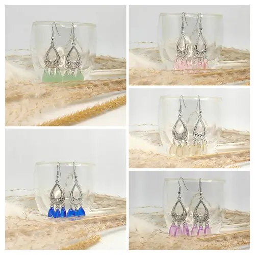 Boucles d’oreilles pampille bleue – Image 2