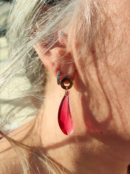 Boucles d'oreilles pampille rose rubis RARE et Magnifique!
