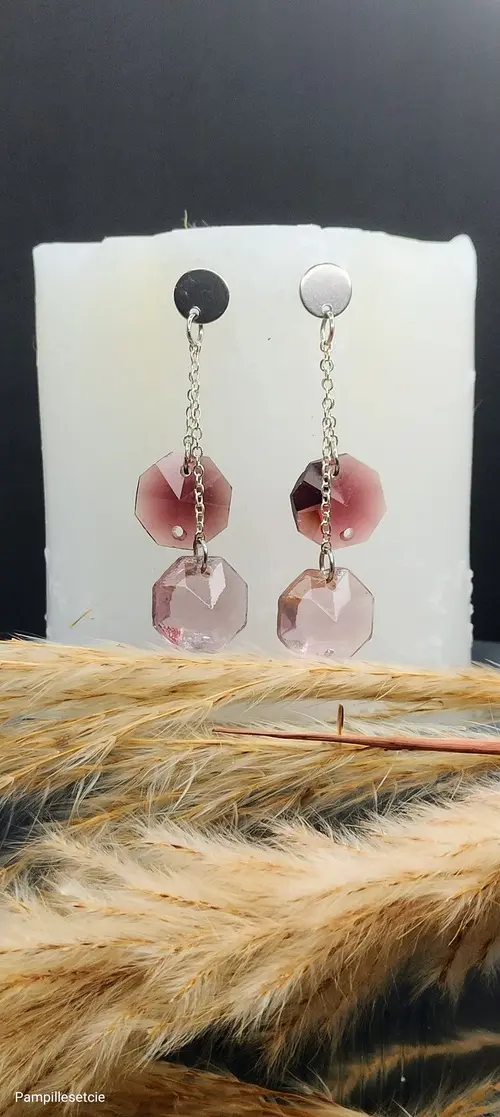 Boucles d'oreilles cristal bicolore bleu et violet.